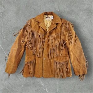 Vintage Schott NYC Leather Jacket Mens 44 Tan Suede Fringe Western Rancher 70s